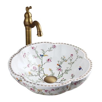 REA-U7504 - Lavabo de bancada FELICIA, diâmetro 42,5 cm, cerâmica/padrão floral