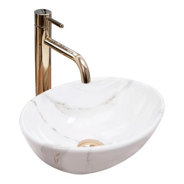 REA-U8014 - Lavatório de bancada SOFIA MINI 27x34 cm cerâmica/decoração em mármore