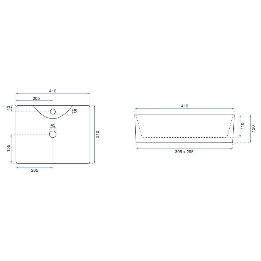 REA-U8196 - Lavatório de bancada KELLY MINI 31x41 cm cerâmica/branco brilhante