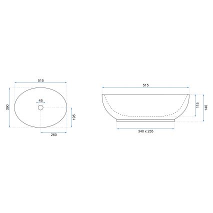 REA-U8198 - Lavatório para bancada CAROLA SLIM 39x51,5 cm cerâmica/branco brilhante