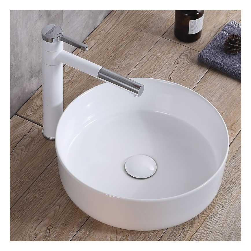 REA-U8493 - Lavatório de bancada ELMA Ø 45 cm cerâmica/branco brilhante