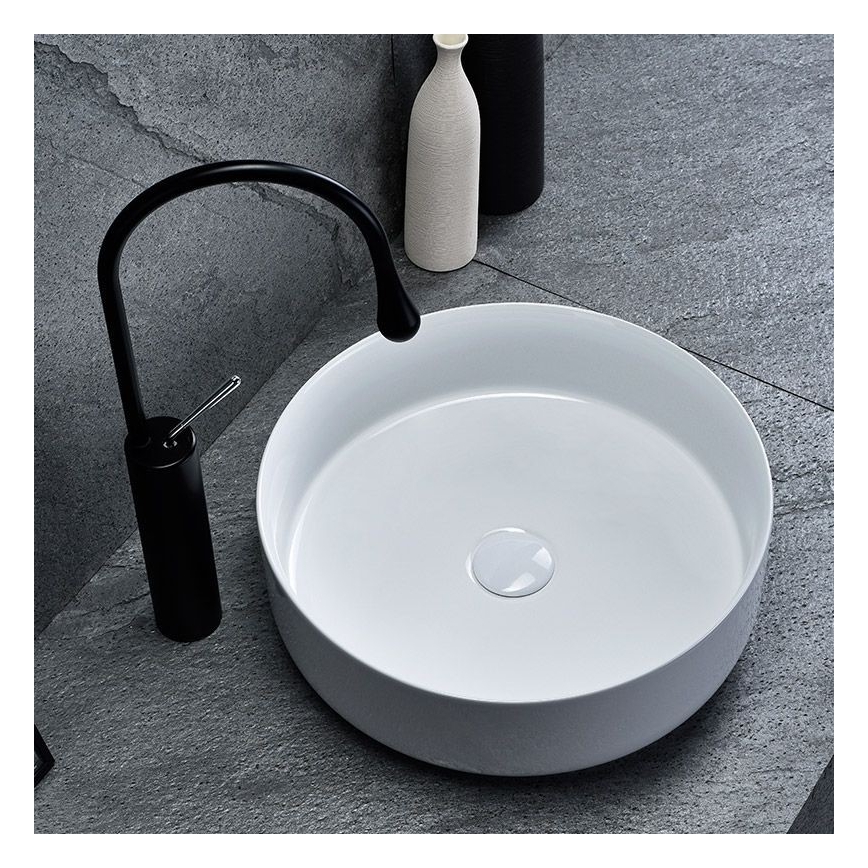 REA-U8493 - Lavatório de bancada ELMA Ø 45 cm cerâmica/branco brilhante