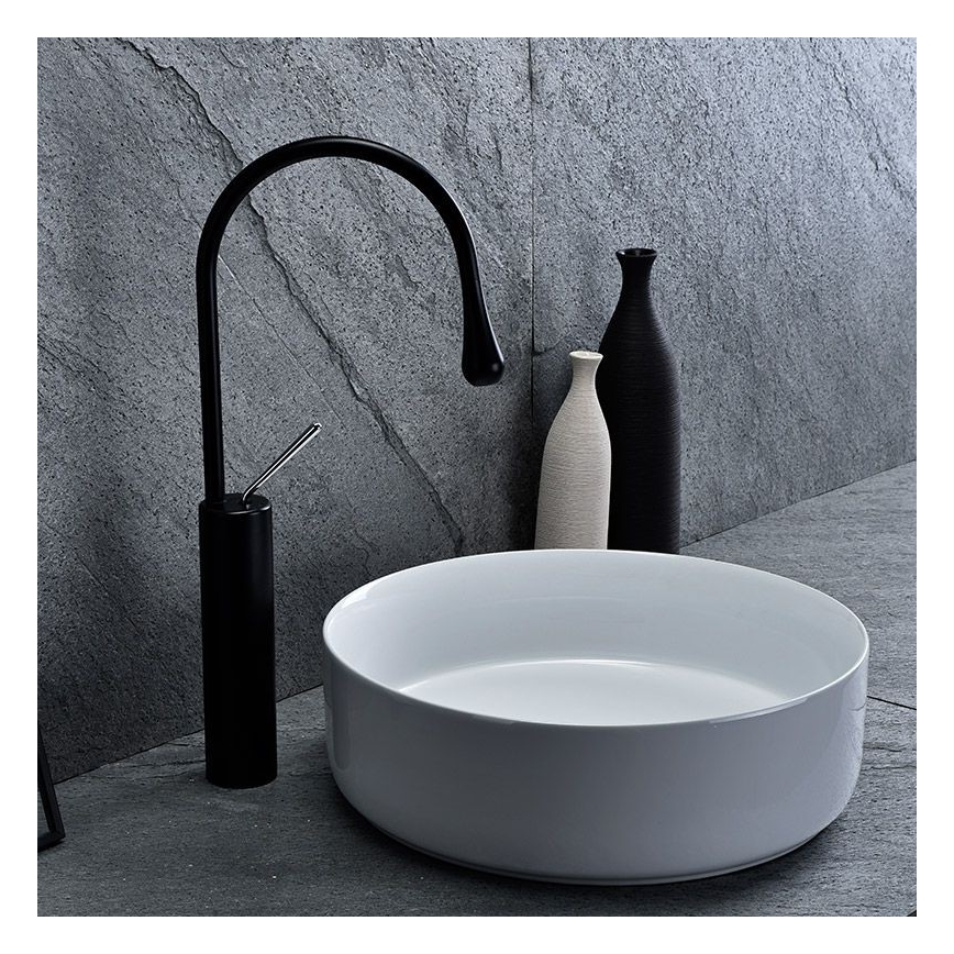 REA-U8493 - Lavatório de bancada ELMA Ø 45 cm cerâmica/branco brilhante
