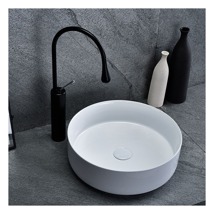 REA-U8493 - Lavatório de bancada ELMA Ø 45 cm cerâmica/branco brilhante