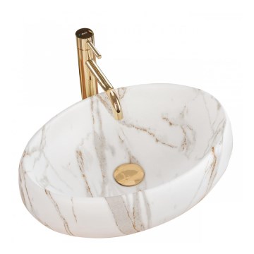 REA-U8568 - Lavatório de bancada LINDA 34x48,5 cm cerâmica/decoração em mármore