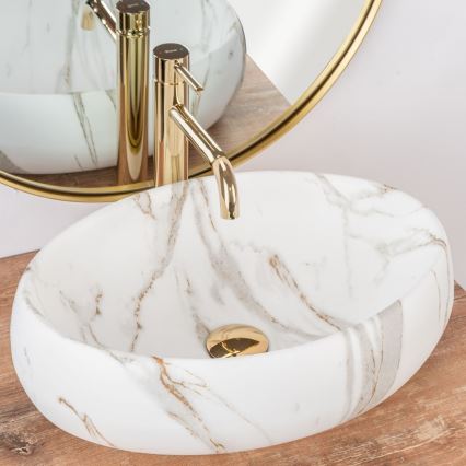 REA-U8568 - Lavatório de bancada LINDA 34x48,5 cm cerâmica/decoração em mármore
