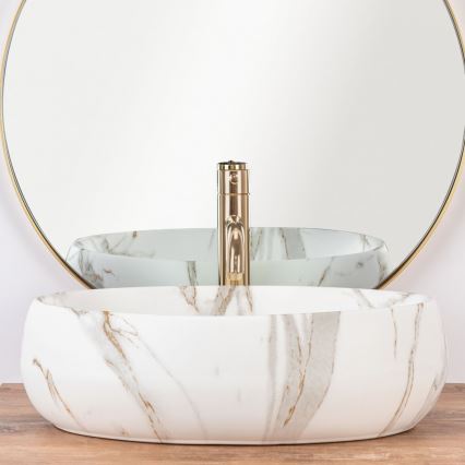 REA-U8568 - Lavatório de bancada LINDA 34x48,5 cm cerâmica/decoração em mármore