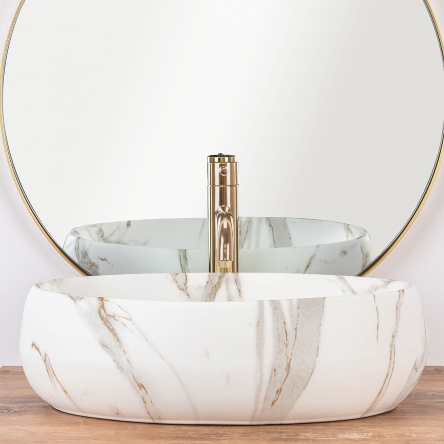 REA-U8568 - Lavatório de bancada LINDA 34x48,5 cm cerâmica/decoração em mármore