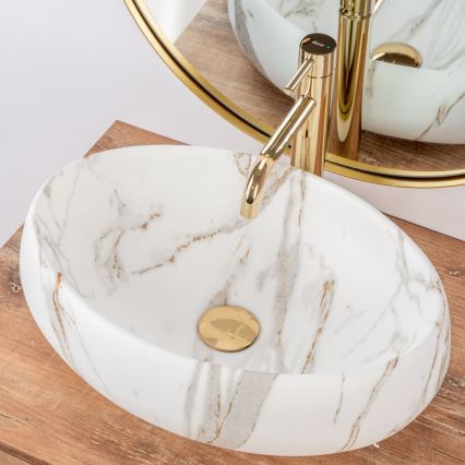 REA-U8568 - Lavatório de bancada LINDA 34x48,5 cm cerâmica/decoração em mármore