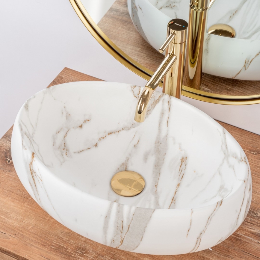 REA-U8568 - Lavatório de bancada LINDA 34x48,5 cm cerâmica/decoração em mármore