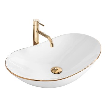 REA-U8570 - Lavatório para bancada ROYAL 36x62 cm cerâmica/branco brilhante/dourado