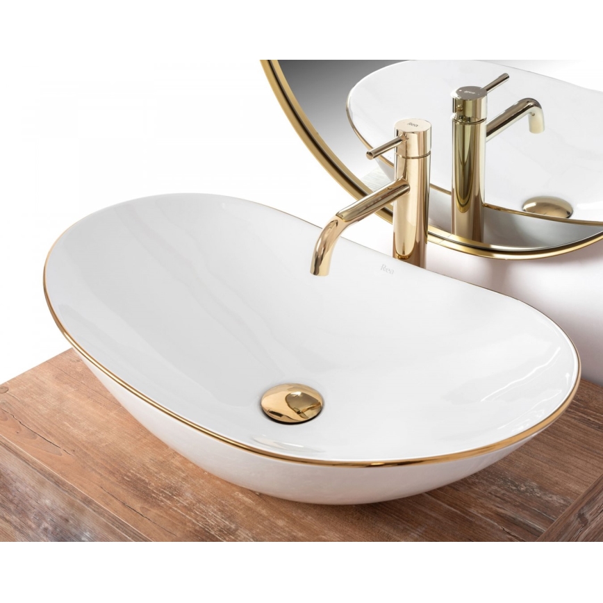 REA-U8570 - Lavatório para bancada ROYAL 36x62 cm cerâmica/branco brilhante/dourado