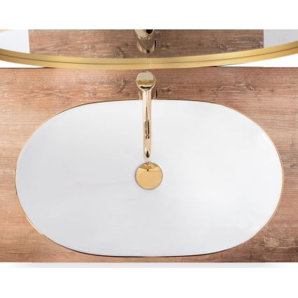 REA-U8570 - Lavatório para bancada ROYAL 36x62 cm cerâmica/branco brilhante/dourado