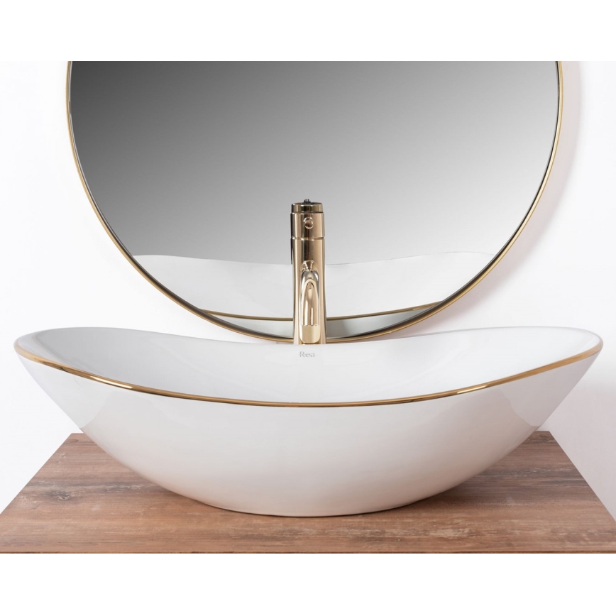 REA-U8570 - Lavatório para bancada ROYAL 36x62 cm cerâmica/branco brilhante/dourado