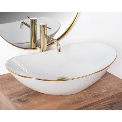 REA-U8570 - Lavatório para bancada ROYAL 36x62 cm cerâmica/branco brilhante/dourado