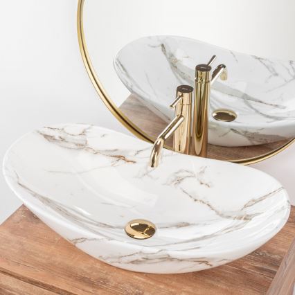 REA-U8597 - Lavatório de bancada ROYAL 36 x 62 cm em cerâmica com decoração em mármore