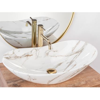 REA-U8597 - Lavatório de bancada ROYAL 36 x 62 cm em cerâmica com decoração em mármore