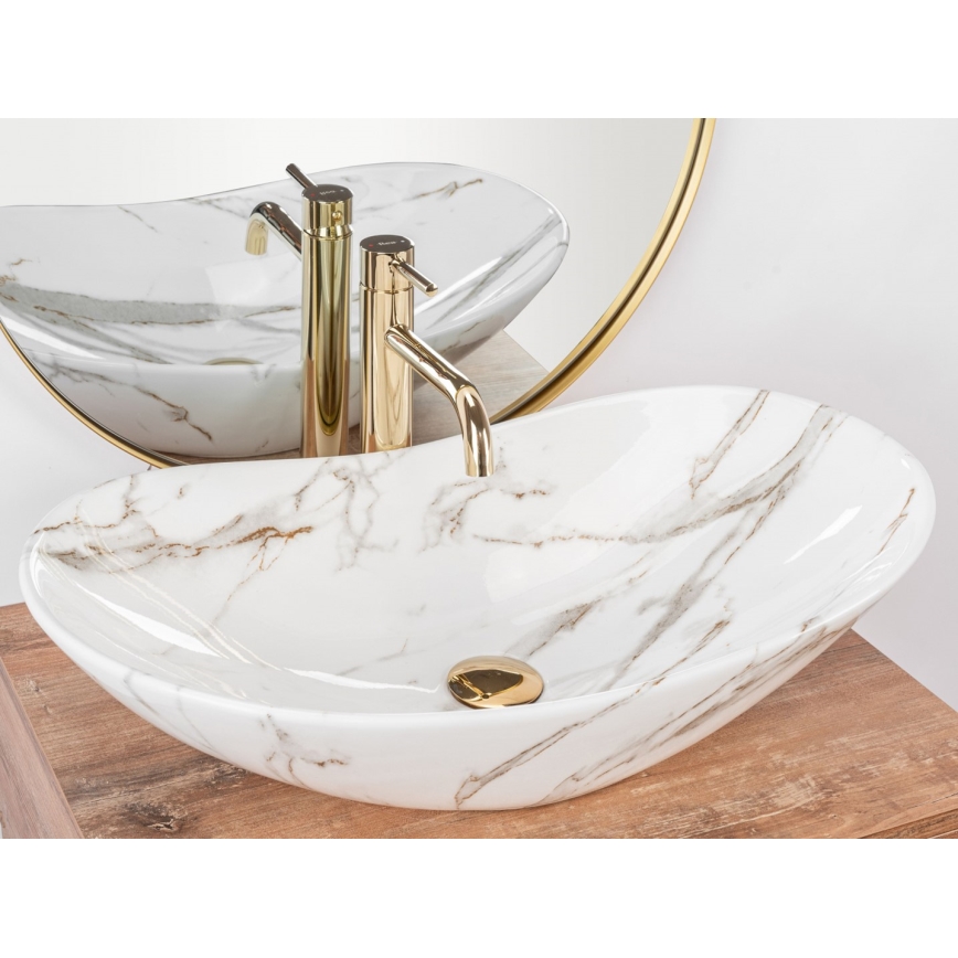 REA-U8597 - Lavatório de bancada ROYAL 36 x 62 cm em cerâmica com decoração em mármore