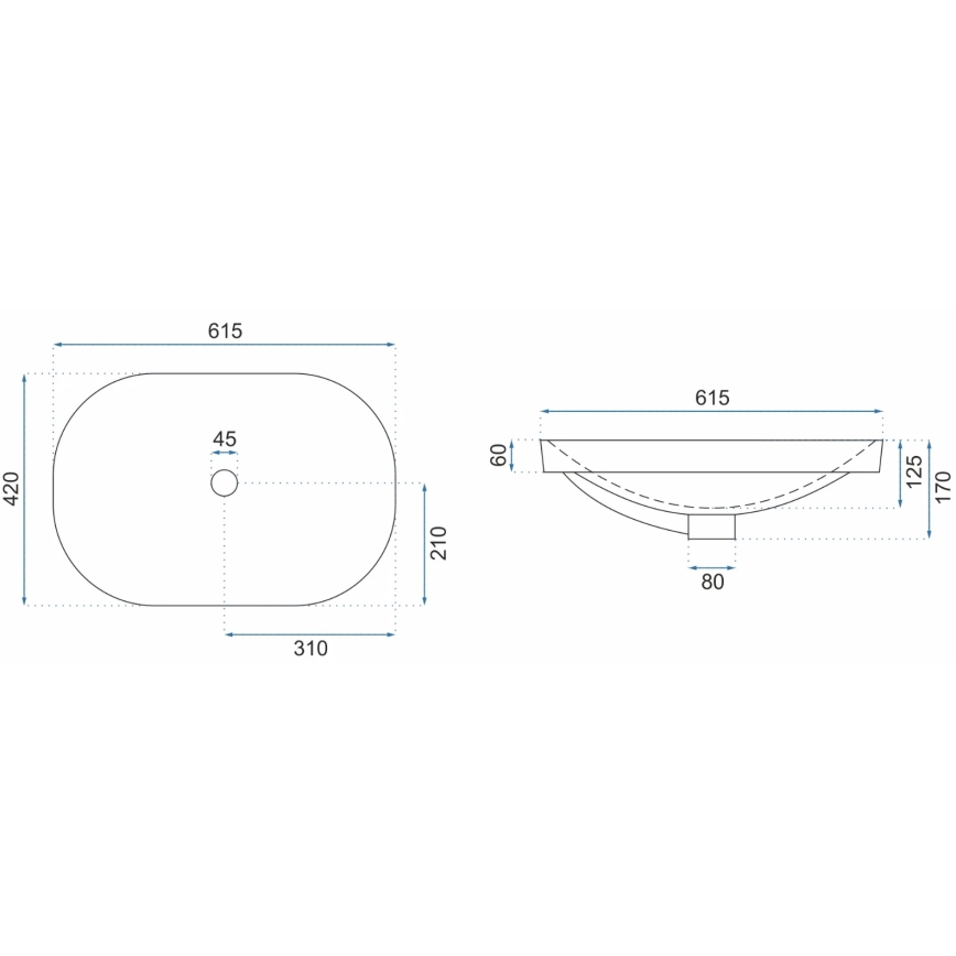 REA-U8700 - Lavatório de bancada ARLETA 42x61,5 cm cerâmica/branco brilhante
