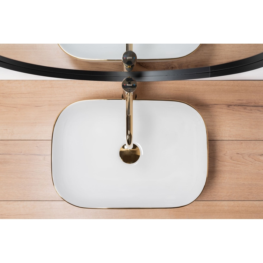 REA-U8736 - Lavatório para bancada BELINDA 33,5 x 46,5 cm cerâmica/branco/dourado