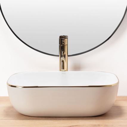 REA-U8736 - Lavatório para bancada BELINDA 33,5 x 46,5 cm cerâmica/branco/dourado