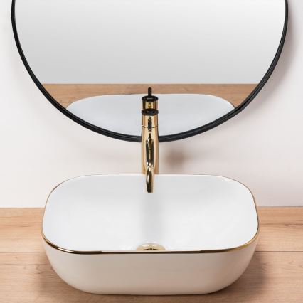 REA-U8736 - Lavatório para bancada BELINDA 33,5 x 46,5 cm cerâmica/branco/dourado