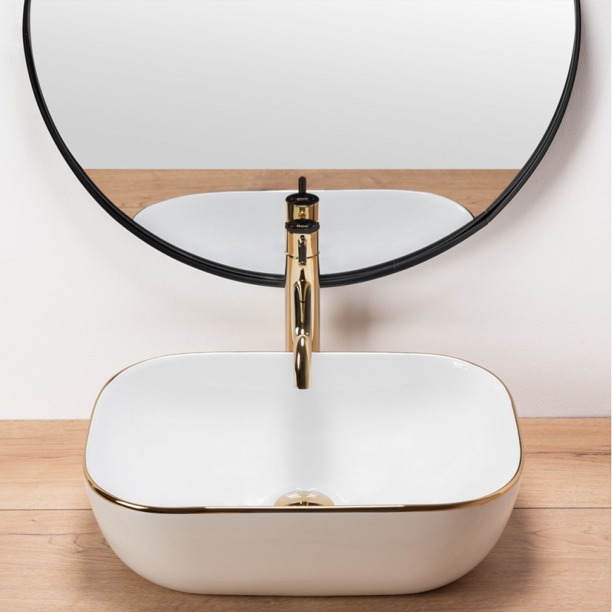 REA-U8736 - Lavatório para bancada BELINDA 33,5 x 46,5 cm cerâmica/branco/dourado