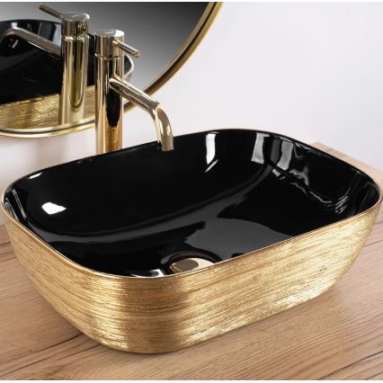 REA-U8780 - Lavatório de bancada BELINDA 33x46,5 cm cerâmica/preto/dourado