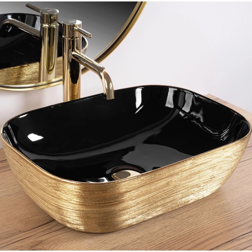 REA-U8780 - Lavatório de bancada BELINDA 33x46,5 cm cerâmica/preto/dourado