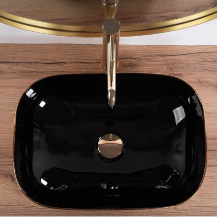 REA-U8780 - Lavatório de bancada BELINDA 33x46,5 cm cerâmica/preto/dourado