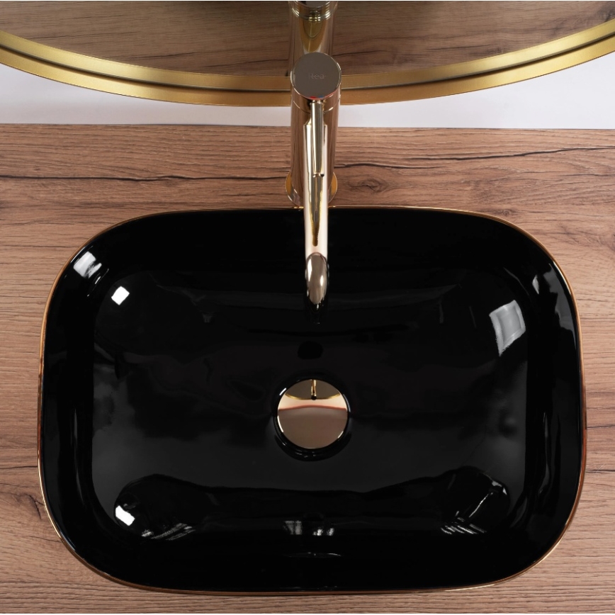 REA-U8780 - Lavatório de bancada BELINDA 33x46,5 cm cerâmica/preto/dourado