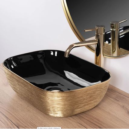 REA-U8780 - Lavatório de bancada BELINDA 33x46,5 cm cerâmica/preto/dourado