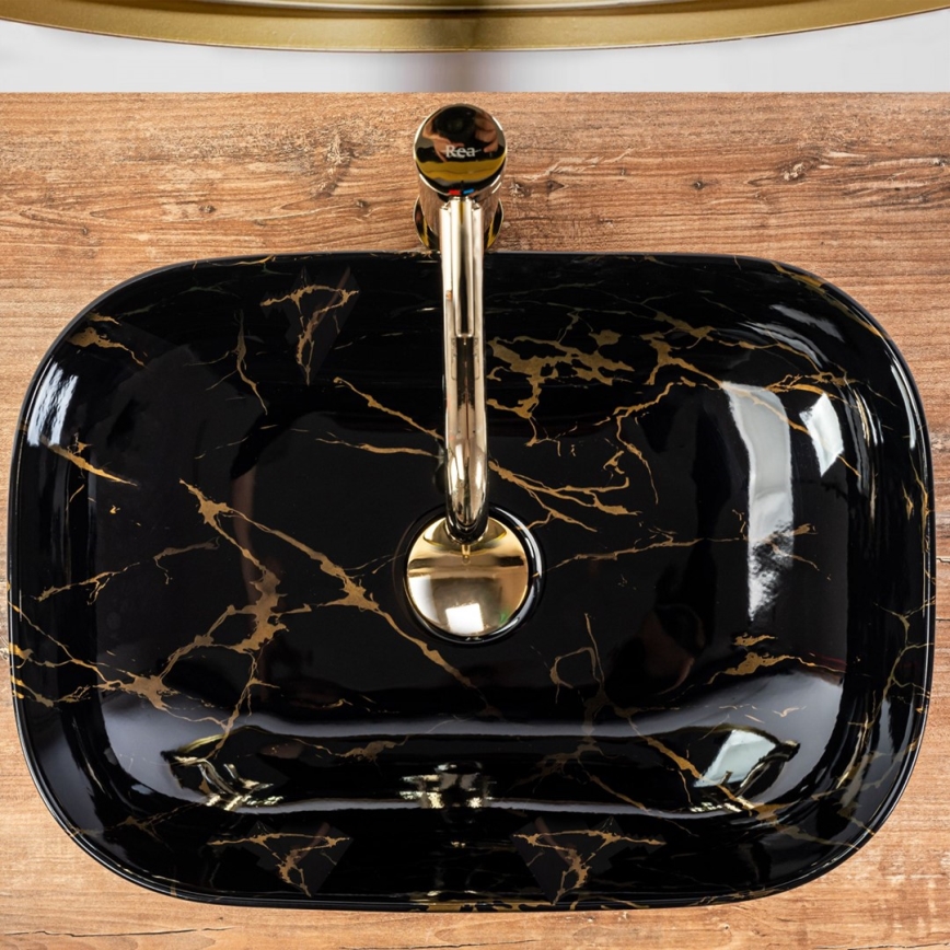 REA-U8907 - Lavatório de sobrepor BELINDA 33,5x46,5 cm cerâmica/preto/decoração em mármore