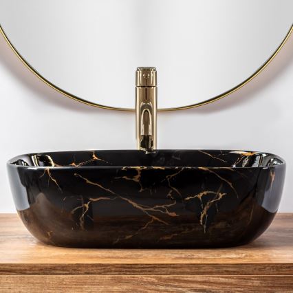 REA-U8907 - Lavatório de sobrepor BELINDA 33,5x46,5 cm cerâmica/preto/decoração em mármore