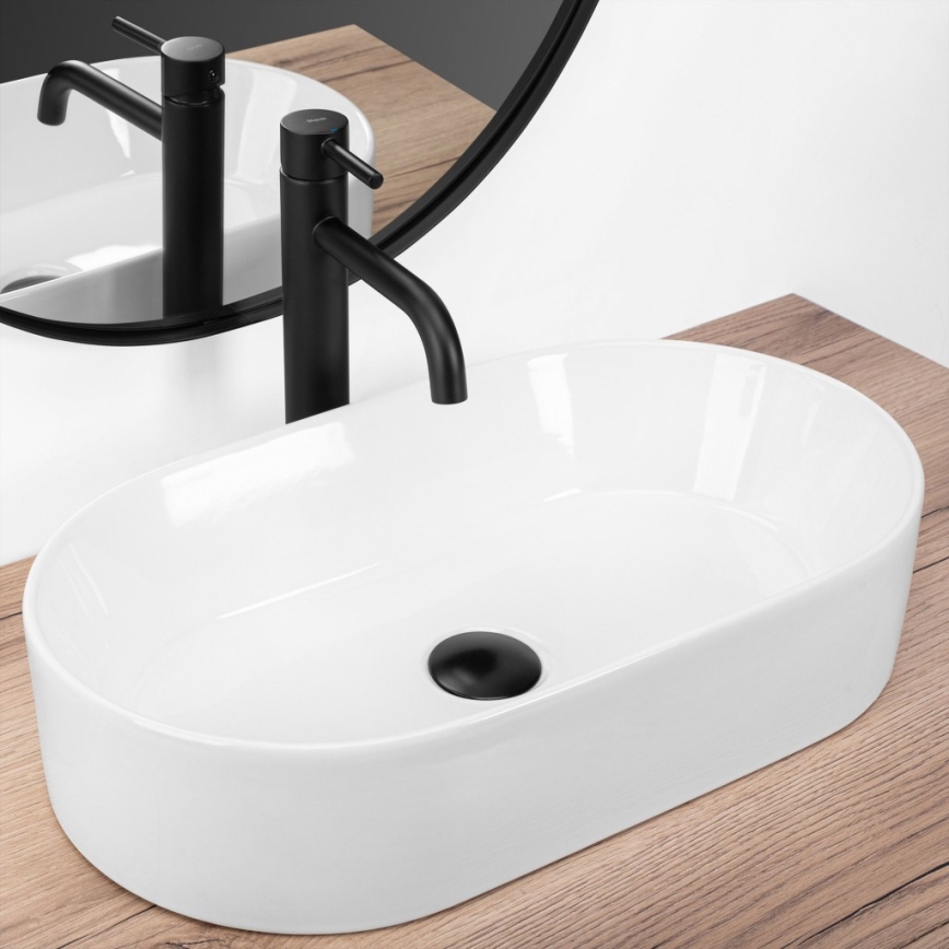 REA-U9108 - Lavatório de bancada LAYLA 30x53 cm cerâmica/branco brilhante