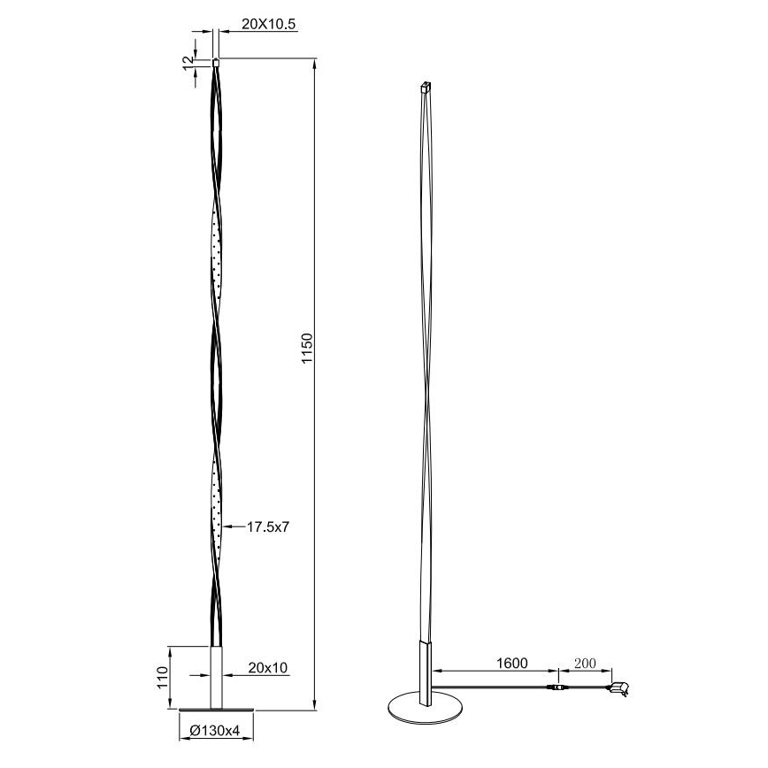 Reality - Candeeiro de chão LED com regulação SPIN LED/10,5W/230V