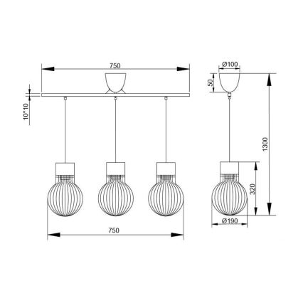 Reality - Candelabro suspenso DAVE 3xE27/40W/230V