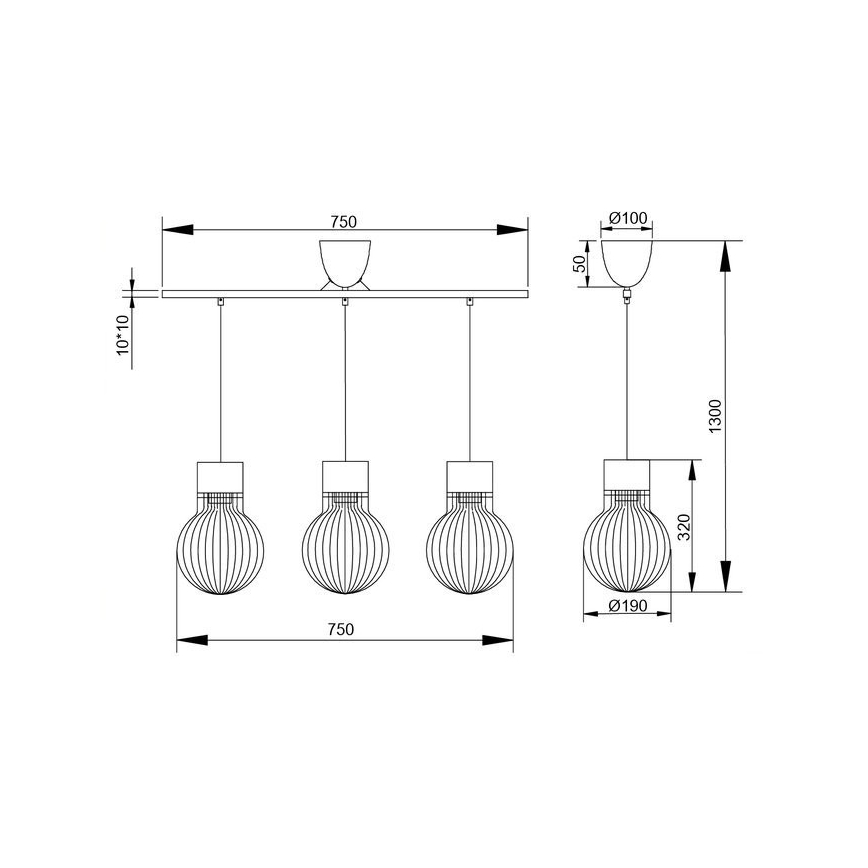 Reality - Candelabro suspenso DAVE 3xE27/40W/230V