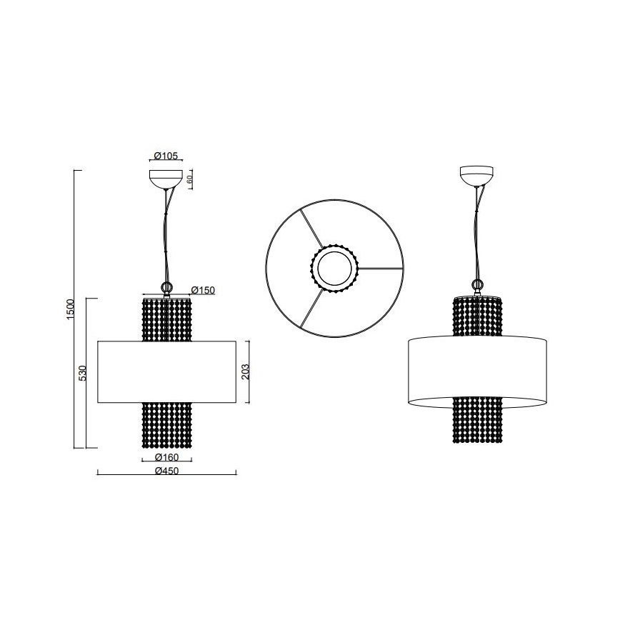 Reality - Candelabro suspenso KING 3xE14/28W/230V prateado