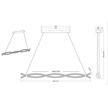 Reality - Candelabro suspenso LED WAVE LED/16W/230V + LED/9W