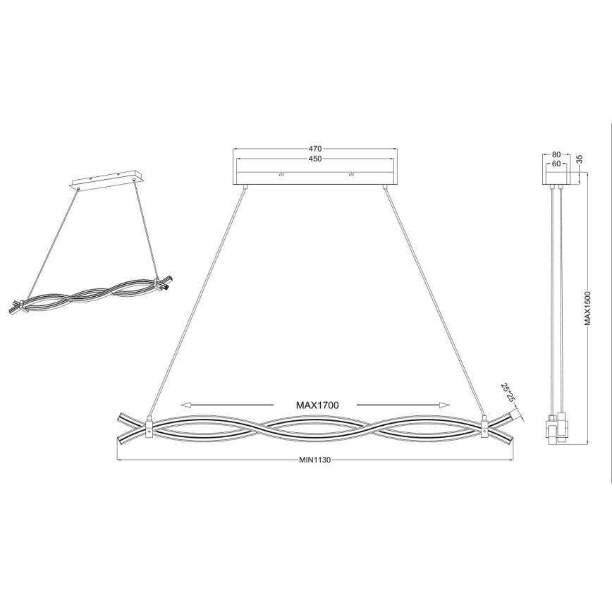 Reality - Candelabro suspenso LED WAVE LED/16W/230V + LED/9W
