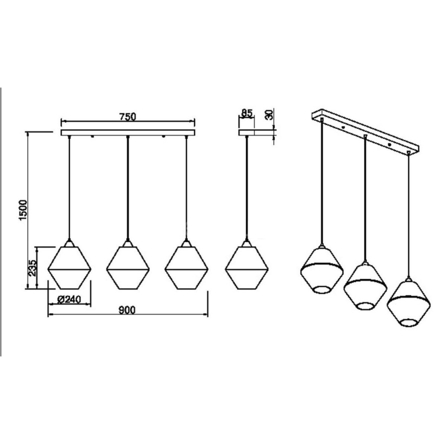 Reality - Candelabro suspenso TRENTO 3xE27/40W/230V