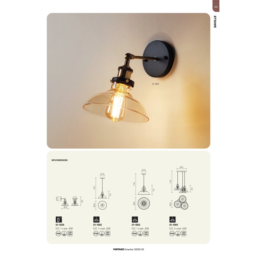 Redo 01-1003 - Candelabro num fio SAVILLE 1xE27/42W/230V