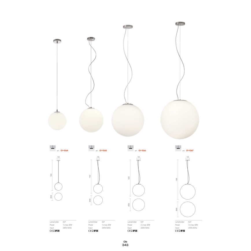 Redo 01-1065 - Candelabro suspenso OLA 1xE27/42W/230V diâmetro 30 cm