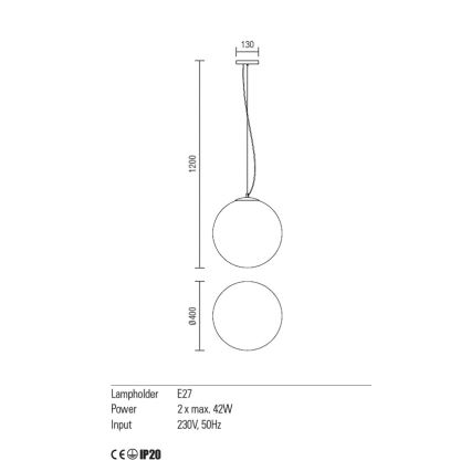 Redo 01-1066 - Candelabro suspenso OLA 2xE27/42W/230V diâmetro 40 cm