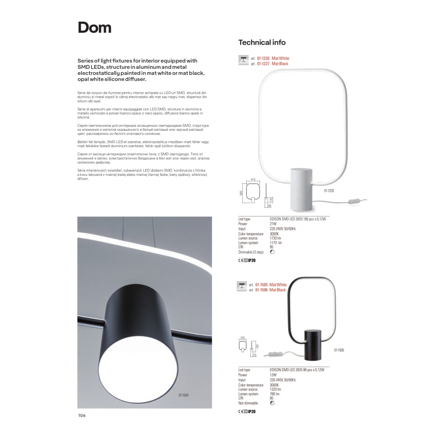 Redo 01-1226 - Candeeiro de mesa LED regulável DOM LED/21W/230V branco