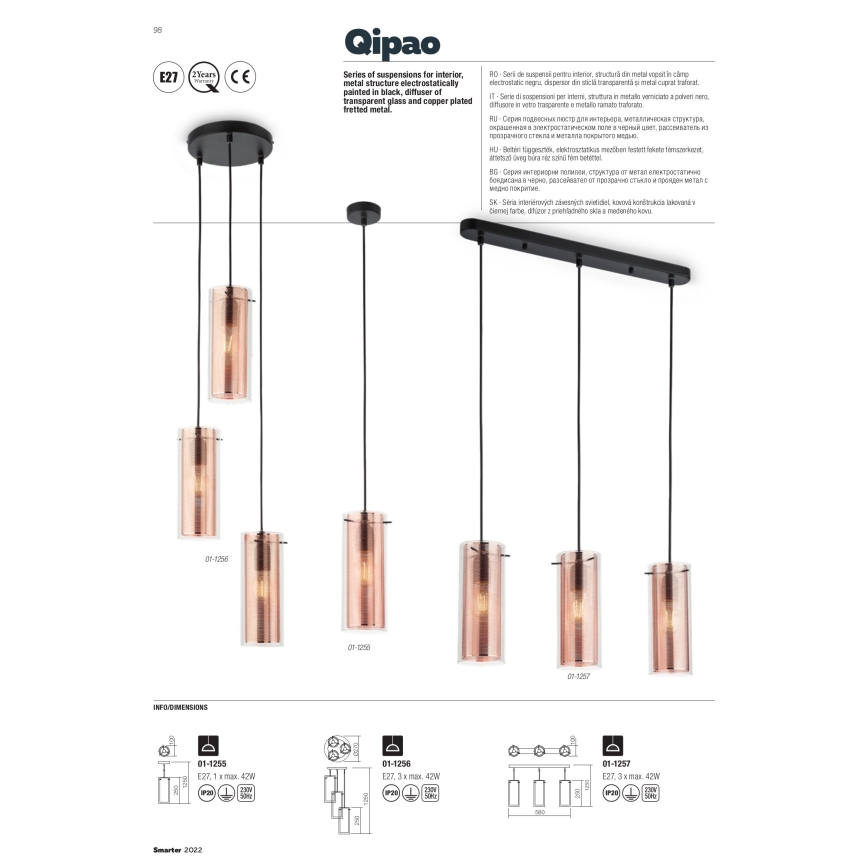Redo 01-1257 - Candelabro num fio QIPAO 3xE27/60W/230V