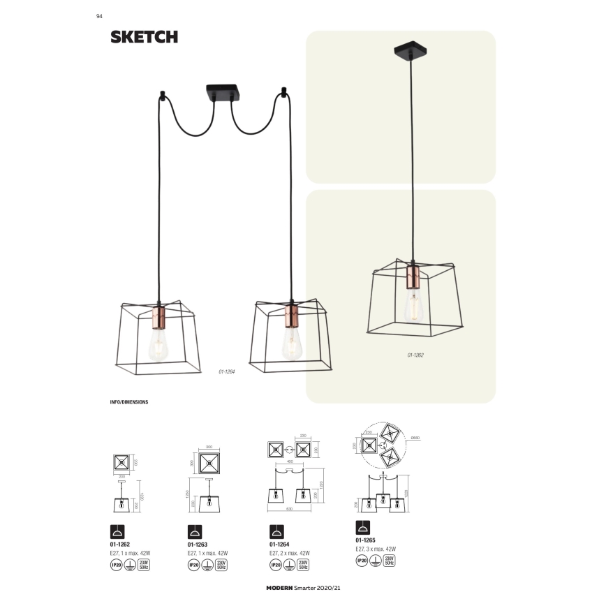 Redo 01-1265 - Candeeiro suspenso SKETCH 3xE27/42W/230V aranha