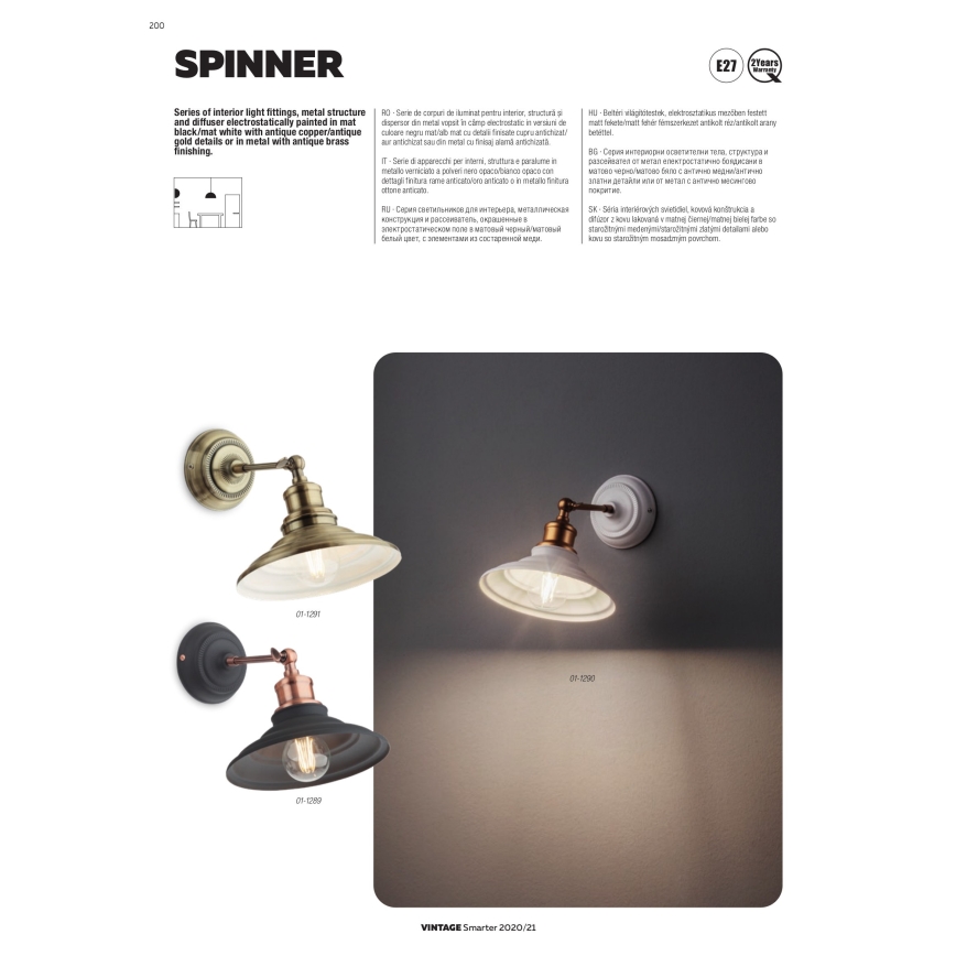Redo 01-1289 - Luz de parede SPINNER 1xE27/42W/230V