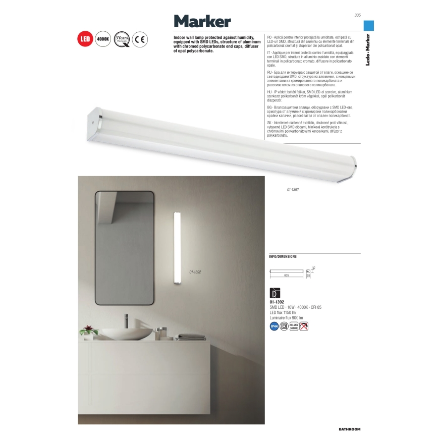 Redo 01-1392 - Luz de parede de casa de banho LED MARKER LED/10W/230V IP44
